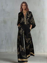Set bluză jacquard și pantaloni cu picioare largi | Boho Luxe