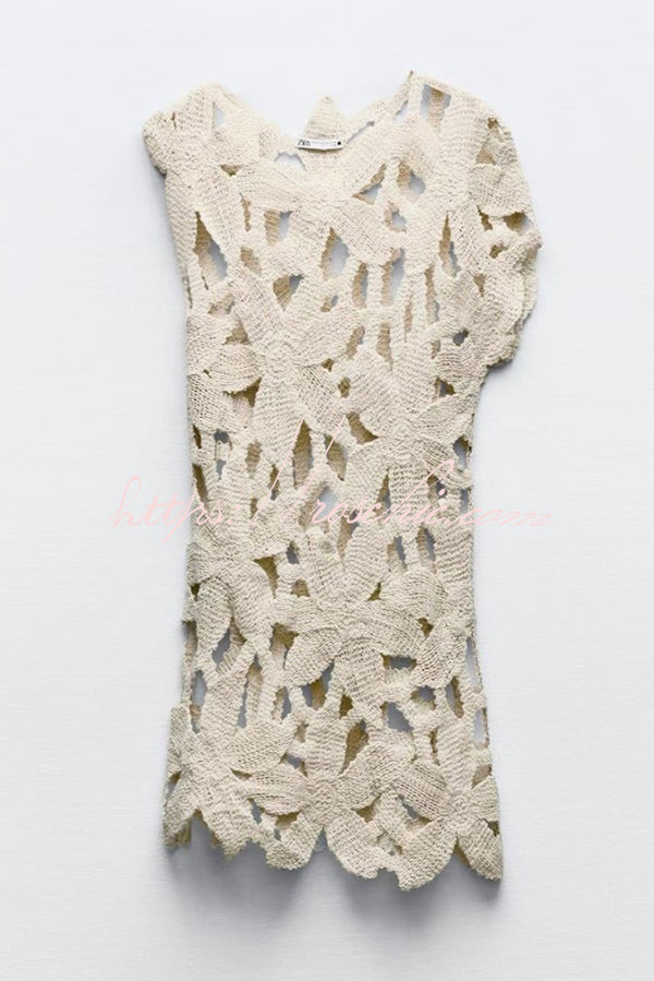 Crochet Hollow-Out Beach Cover-Up Mini Dress