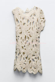Crochet Hollow-Out Beach Cover-Up Mini Dress