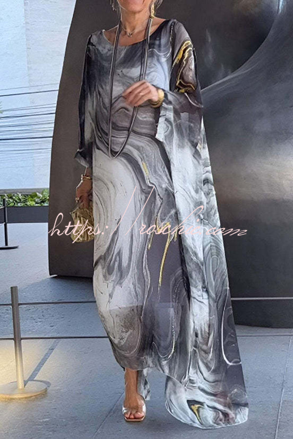 Printed Batwing Sleeve Loose Maxi Dress – Resort Style