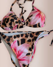 Tropical Floral Leopard Adjustable Bikini Set
