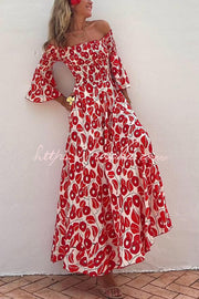 Floral Smocked Off-Shoulder Maxi Dress with Pockets