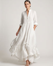 Pleated Bell-Sleeve Maxi Dress
