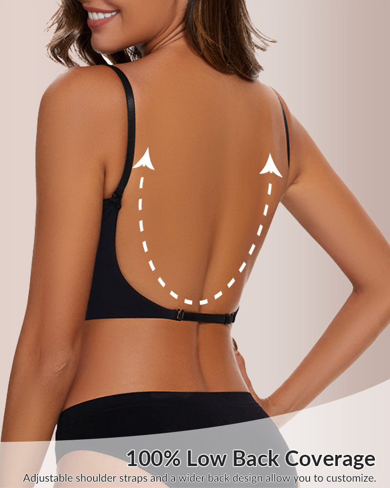 Low Cut U-Shape Backless Push Up Bra with Plunge Support