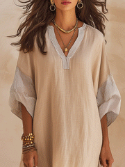 Beige Kaftan Midi Dress | Relaxed Fit Coastal Style