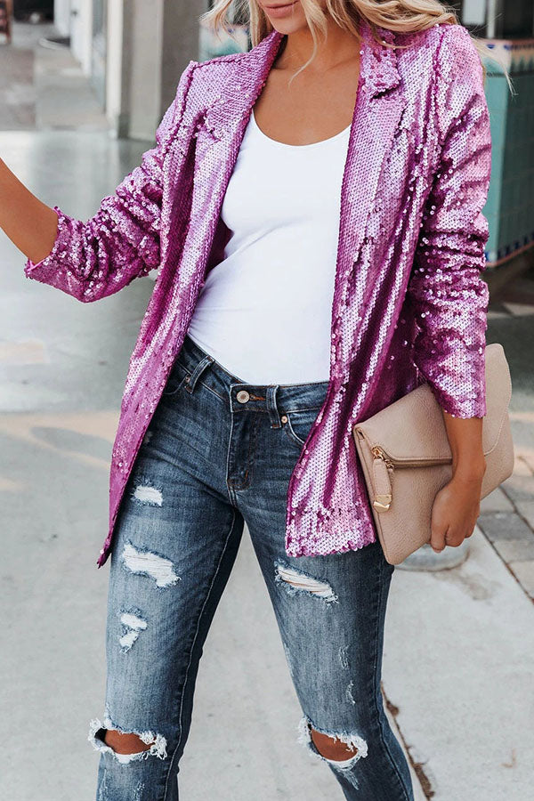Women's Long Sleeve Sequin Blazer with Lapel