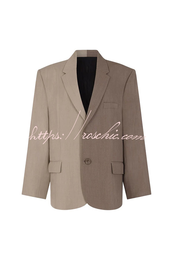 Two-Tone Oversized Blazer and Wide-Leg Pants Set