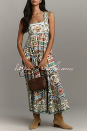 Linen Blend Smocked Maxi Dress with Scalloped Back Detail