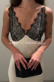 Satin Lace Patchwork Backless Maxi Dress – Slim Fit