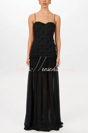 Floral Chiffon Strapless Maxi Dress – Off Shoulder Party Gown