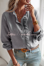 Chemise boutonnée à manches longues pour femmes, haut ample et décontracté