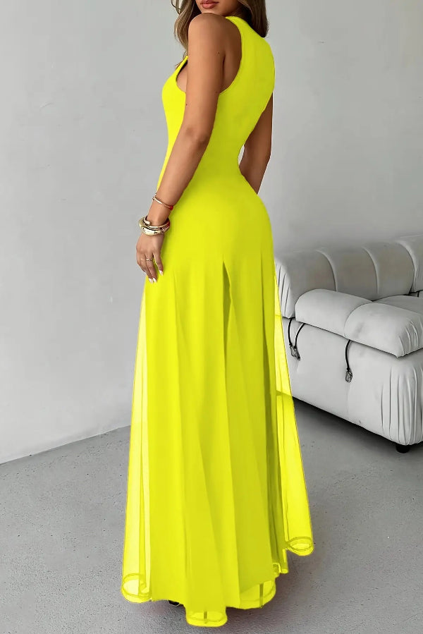 Sheer Patchwork Hem Sleeveless Maxi Dress | Vacation & Party