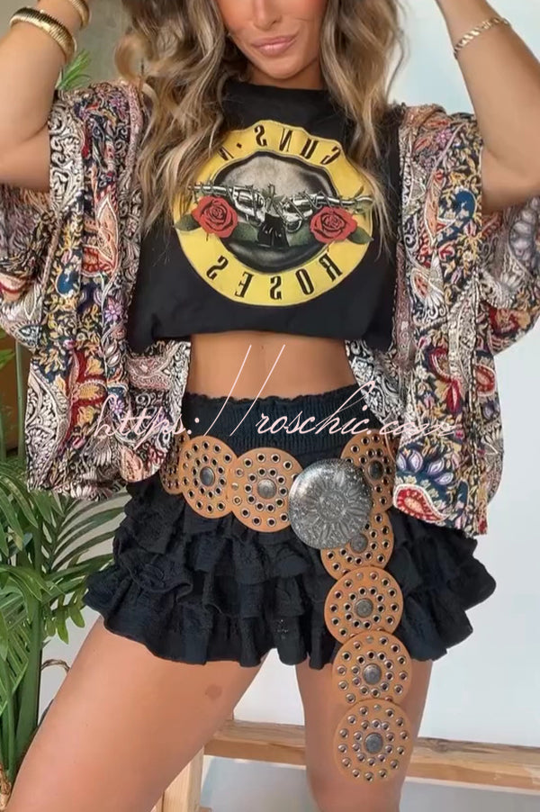 Ethnic Print Batwing Sleeve Loose Top | One Size