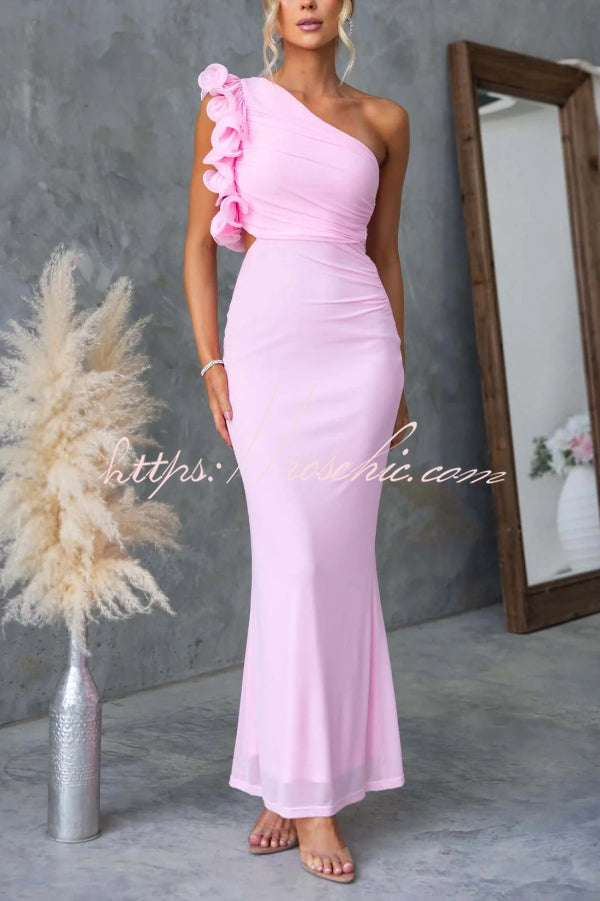 One-Shoulder Mesh Maxi Dress – Slim Fit Party Dress
