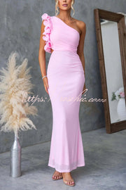 One-Shoulder Mesh Maxi Dress – Slim Fit Party Dress