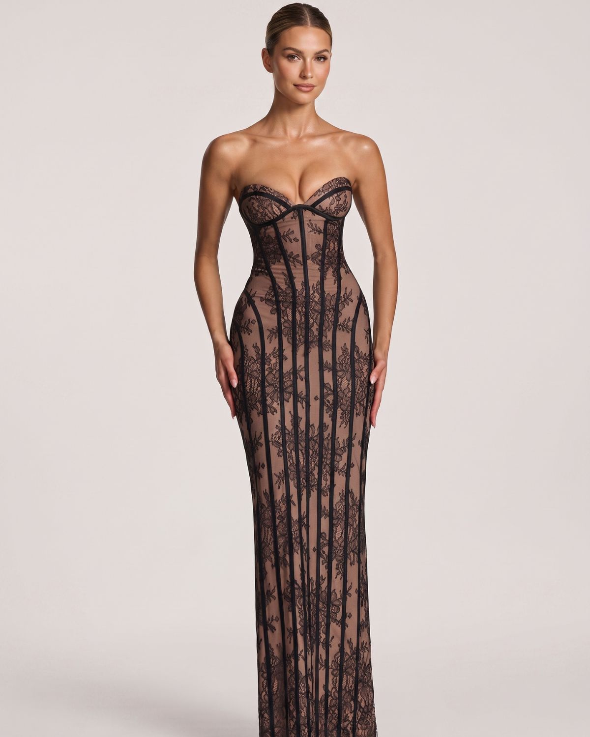 Lace Strapless Bodycon Maxi Dress