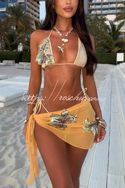 Gradient Floral Bikini Set with Cover-Up Mini Skirt