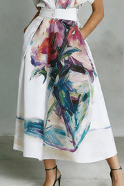 Art Print Midi Dress with Collar & Chest Pocket
