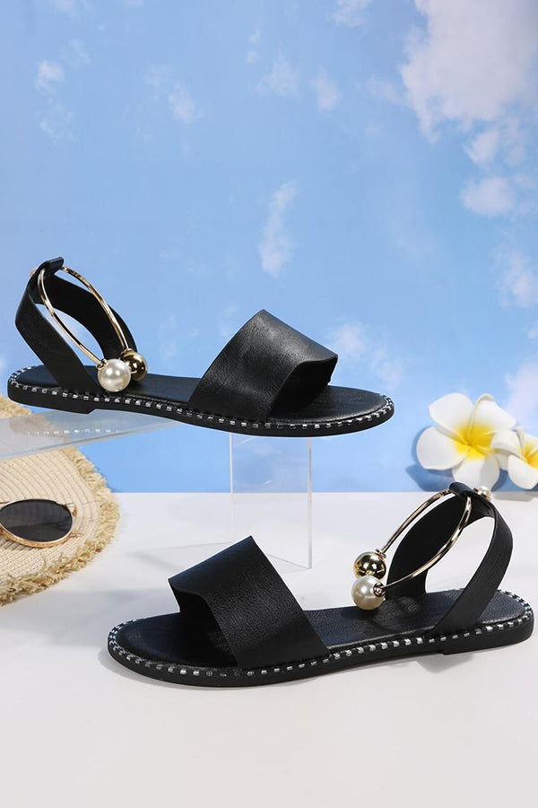 Pearl Buckle Roman Sandals with Flat Bottom – Vacation Style