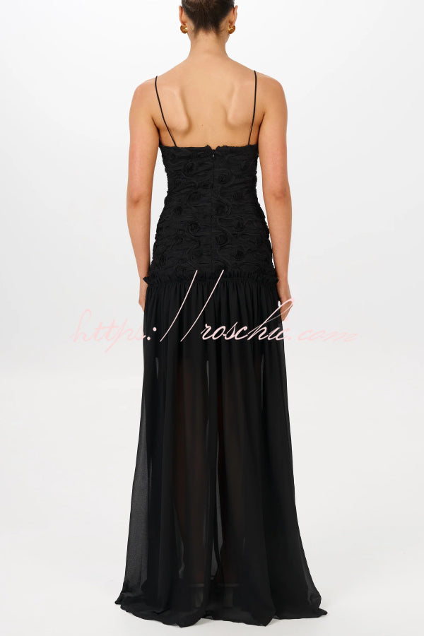 Floral Chiffon Strapless Maxi Dress – Off Shoulder Party Gown