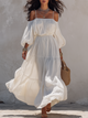 White Off-Shoulder Tiered Maxi Dress for Women