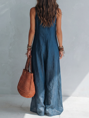 Bohemian Wide-Leg Sleeveless Jumpsuit With Pockets