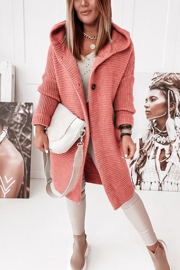 Hooded Cardigan with Coffee Button-Down Detail