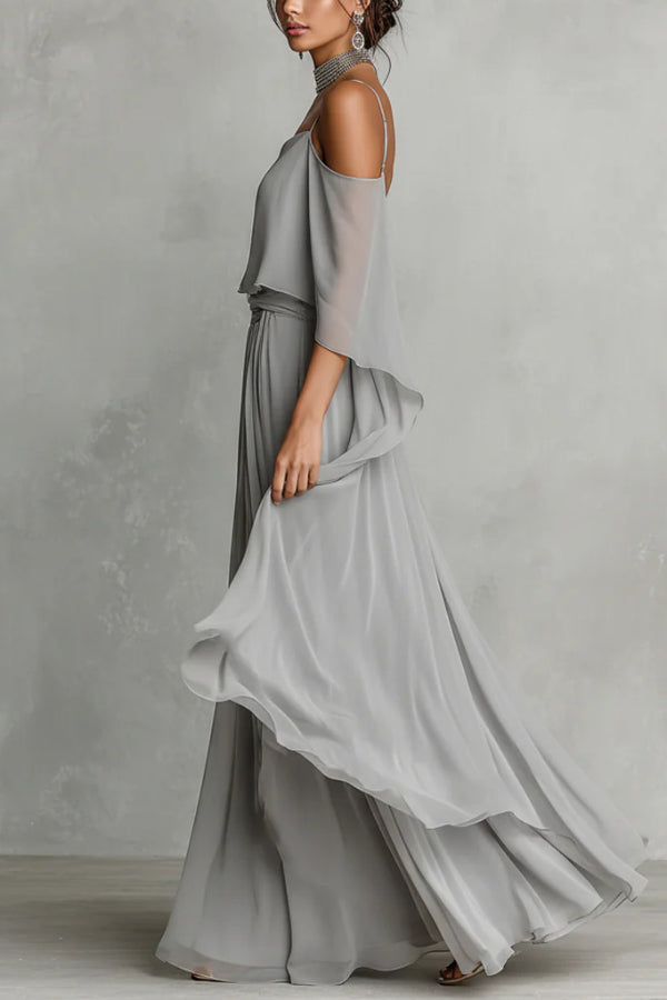 Chiffon Off-Shoulder Camisole & Wide-Leg Pants Set