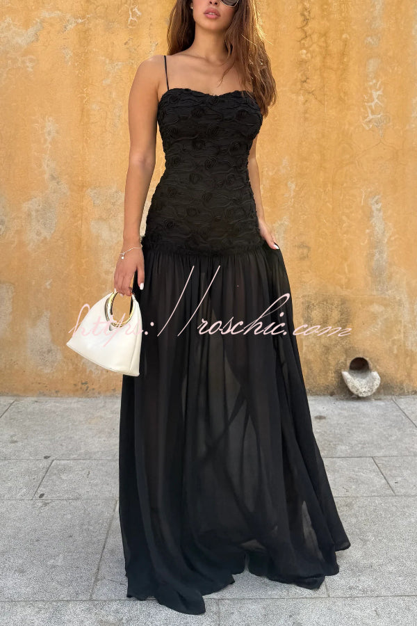 Floral Chiffon Strapless Maxi Dress – Off Shoulder Party Gown