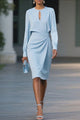 Solid Color Hollow-Out Midi Dress – Long Sleeve, Round Neck