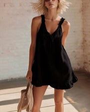 Ruffle-Trim Tie-Front Mini Dress