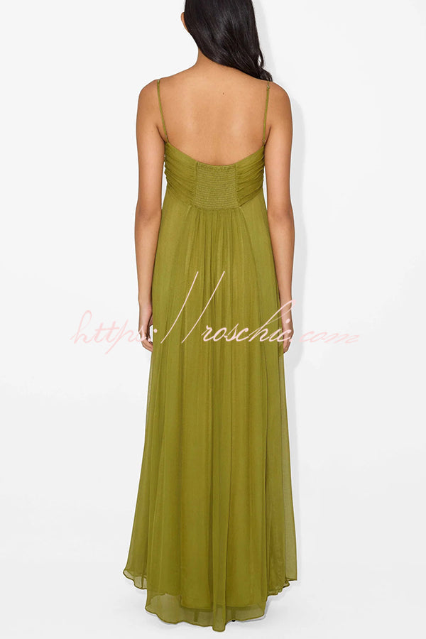 Metal Hollow Back Smocked Maxi Slip Dress – Vacation Style