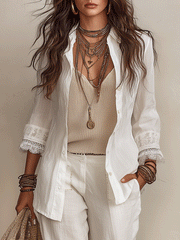 Ivory Cotton-Linen Pant Set | Bohemian Coastal Style