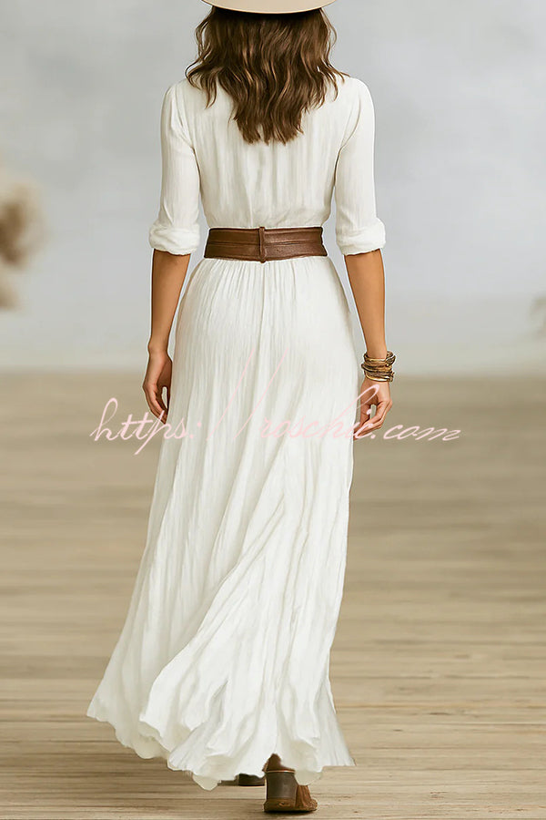 Robe longue à revers | Robe de vacances style chemise à manches longues