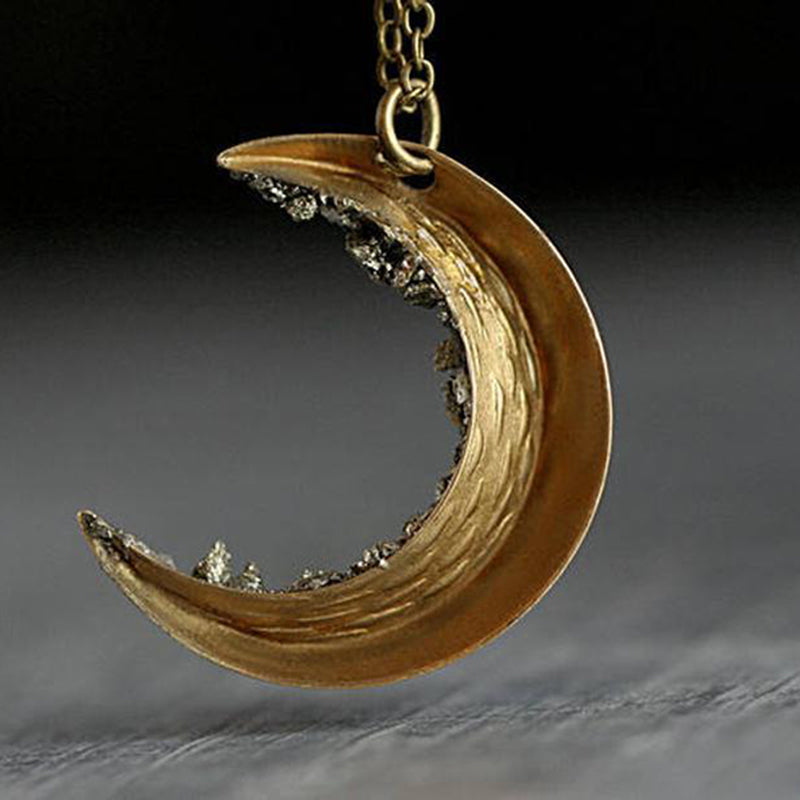 Vintage Moon Pendant Necklace in Gold-Tone Alloy