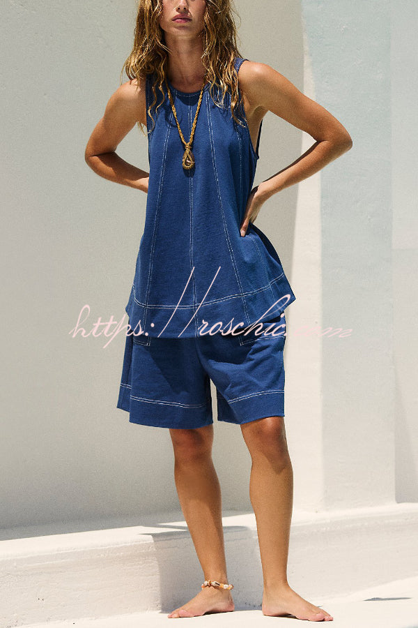 Women's Denim Sleeveless Top & Shorts Set – Loose Fit