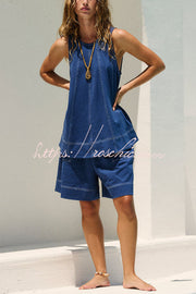 Women's Denim Sleeveless Top & Shorts Set – Loose Fit