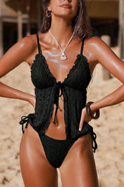 Lace Backless Two-Piece Bikini Set – V-Neck Swimsuit