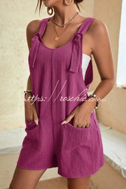 Linen Blend Sleeveless Romper with Pockets – Loose Fit