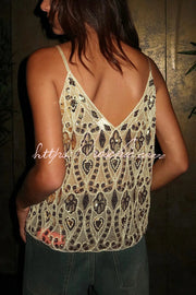 Embroidered Sequin V-Neck Loose Tank Top | Party Wear