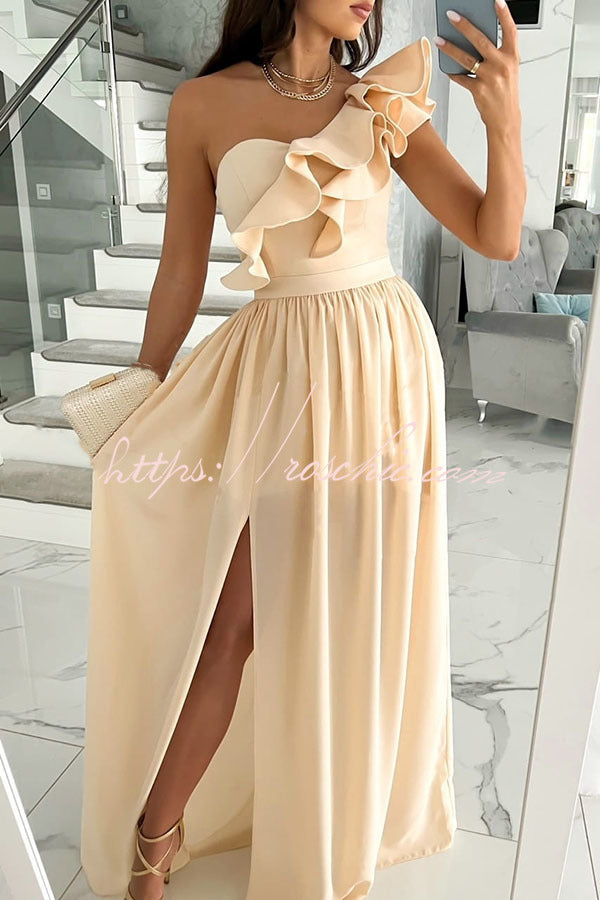 Ruffle One Shoulder Maxi Dress – Loose Fit Party Style
