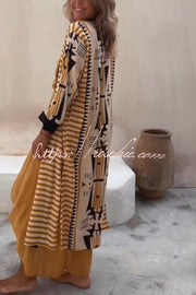 Retro Geometric Print Open Front Duster Kimono Cardigan