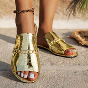Chain Accent Flat Beach Sandals for Vacation