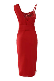 Sequin Patch Slit Party Dress – Sleeveless Midi