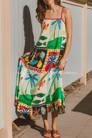 Printed Square Neck Sleeveless Maxi Dress with Pockets