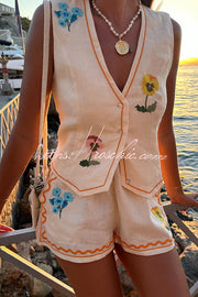 Floral Linen Blend Button Vest & Shorts Set