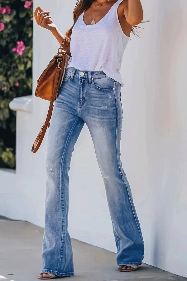 Ripped Stretch Denim Jeans with Pockets – Regular Fit