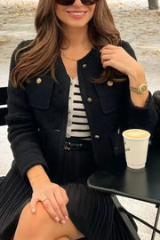 Veste Femme Tweed Poches Boutons Métal – Coupe Ample