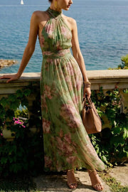 Floral Print Halter Neck Maxi Dress | Vacation Casual