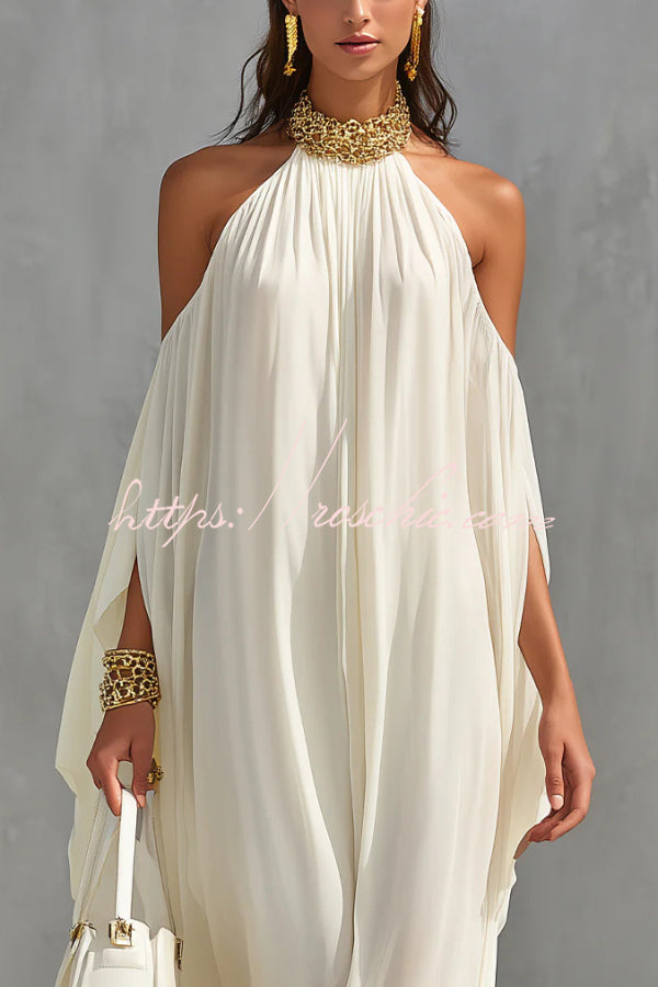 Chiffon Halter Neck Maxi Dress – Loose Fit Vacation Wear